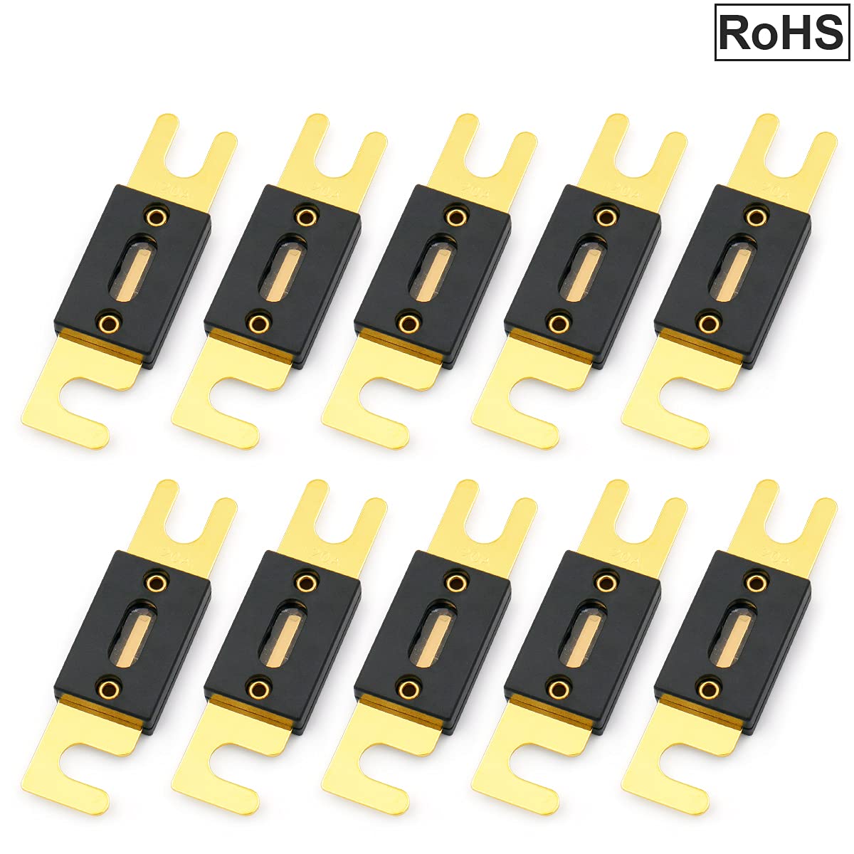 Heschen ANL Fuse ANL Series 30/40/50/60/70/80/100/120/150/180/200/250/300/350/400/450/500Amp for Car Vehicles Audio System Sheet Gold Tone & Black 10 Pack