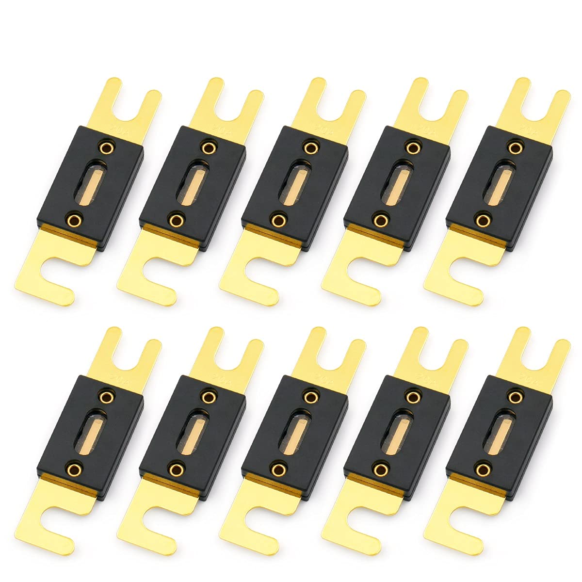 Heschen ANL Fuse ANL Series 30/40/50/60/70/80/100/120/150/180/200/250/300/350/400/450/500Amp for Car Vehicles Audio System Sheet Gold Tone & Black 10 Pack