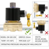 Heschen Pneumatic Brass Electric Solenoid Valve 2W-160-15K,1/2 Inch 12V/24V/110V/220V, Normally Open, 2 Way Direct Acting for Water