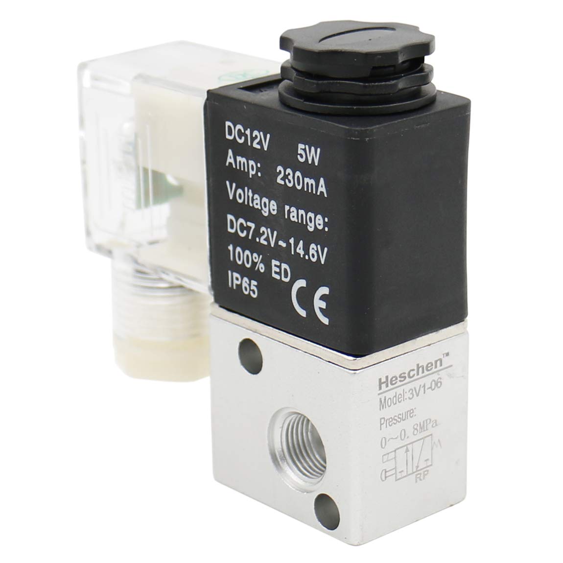 Heschen Electrical Pneumatic Solenoid Valve 3V1-06 12 VDC/24 VDC/110 VAC/220 VAC PT1/8 3/2 Way Normally Closed CE