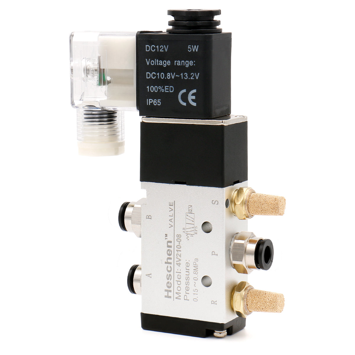 Heschen Electrical Pneumatic Solenoid Valve 4V210-08 PT1/4 5 Way 2 Position CE with Fittings and Mufflers