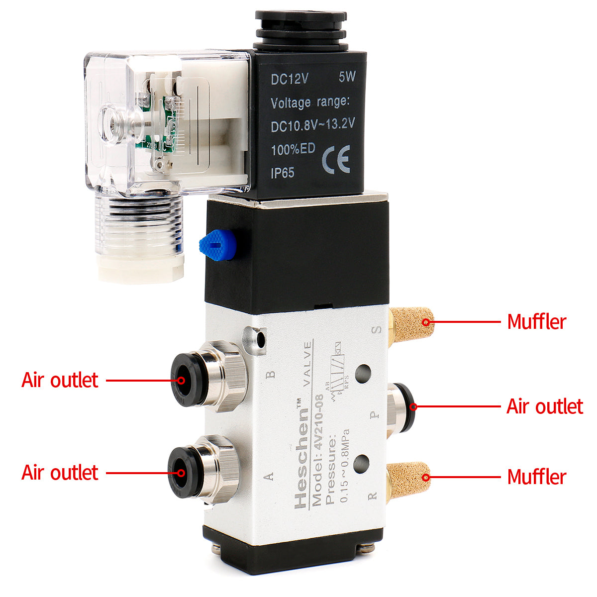 Laize-手動操作バルブ,2ポジション,3 5ポート,プッシュプル,3/2 5/2ウェイ,4h210-08 - AliExpress 4H210-08 5/2ウェイハンドレバー操作コントロール空気圧マニュアルバルブ、マフラーサイレンサーとクイックフィッティング選択(