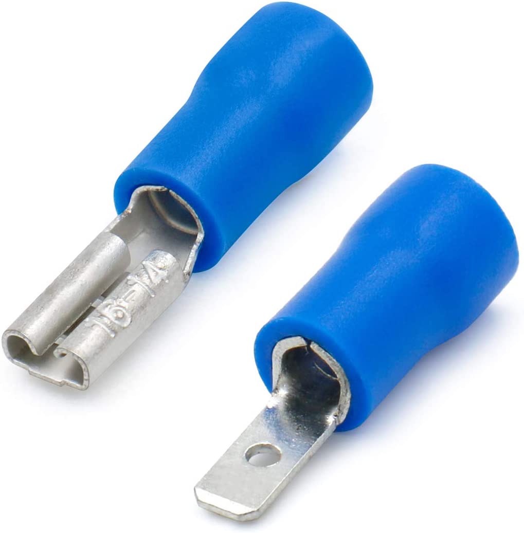 Heschen Male/Female Quick Disconnects Vinyl Insulated 2.8 x 0.5 mm Cable Terminal for 1.5-2.5mm² (16-14 AWG) Blue MDD+FDD2-110 Pack of 200