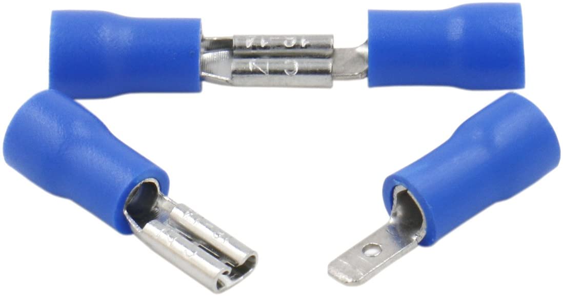 Heschen Male/Female Quick Disconnects Vinyl Insulated 2.8 x 0.5 mm Cable Terminal for 1.5-2.5mm² (16-14 AWG) Blue MDD+FDD2-110 Pack of 200