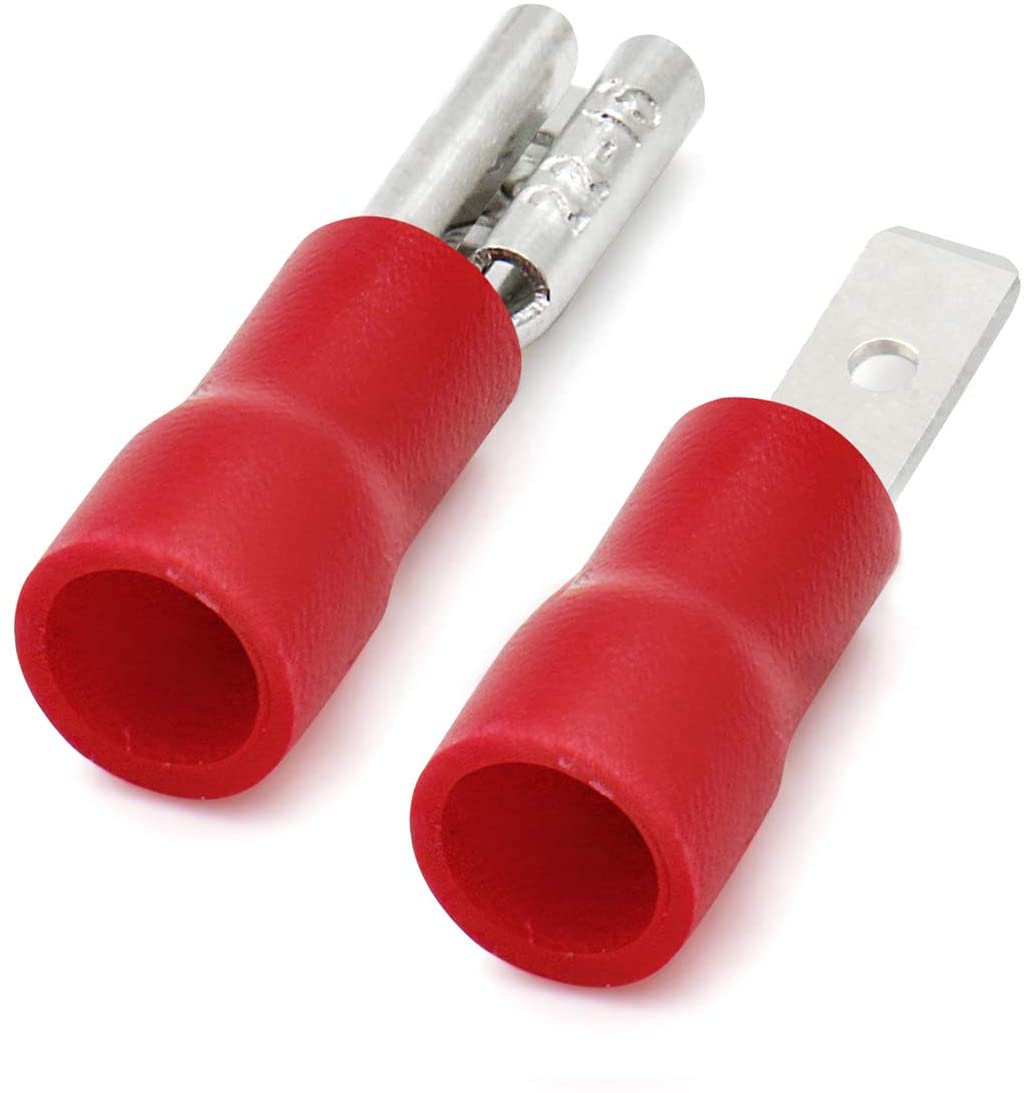 Heschen Male/Female Quick Disconnects Vinyl Insulated 2.8 x 0.5 mm Cable Terminal for 0.5-1.5mm² (22-16 AWG) Red Pack of 200