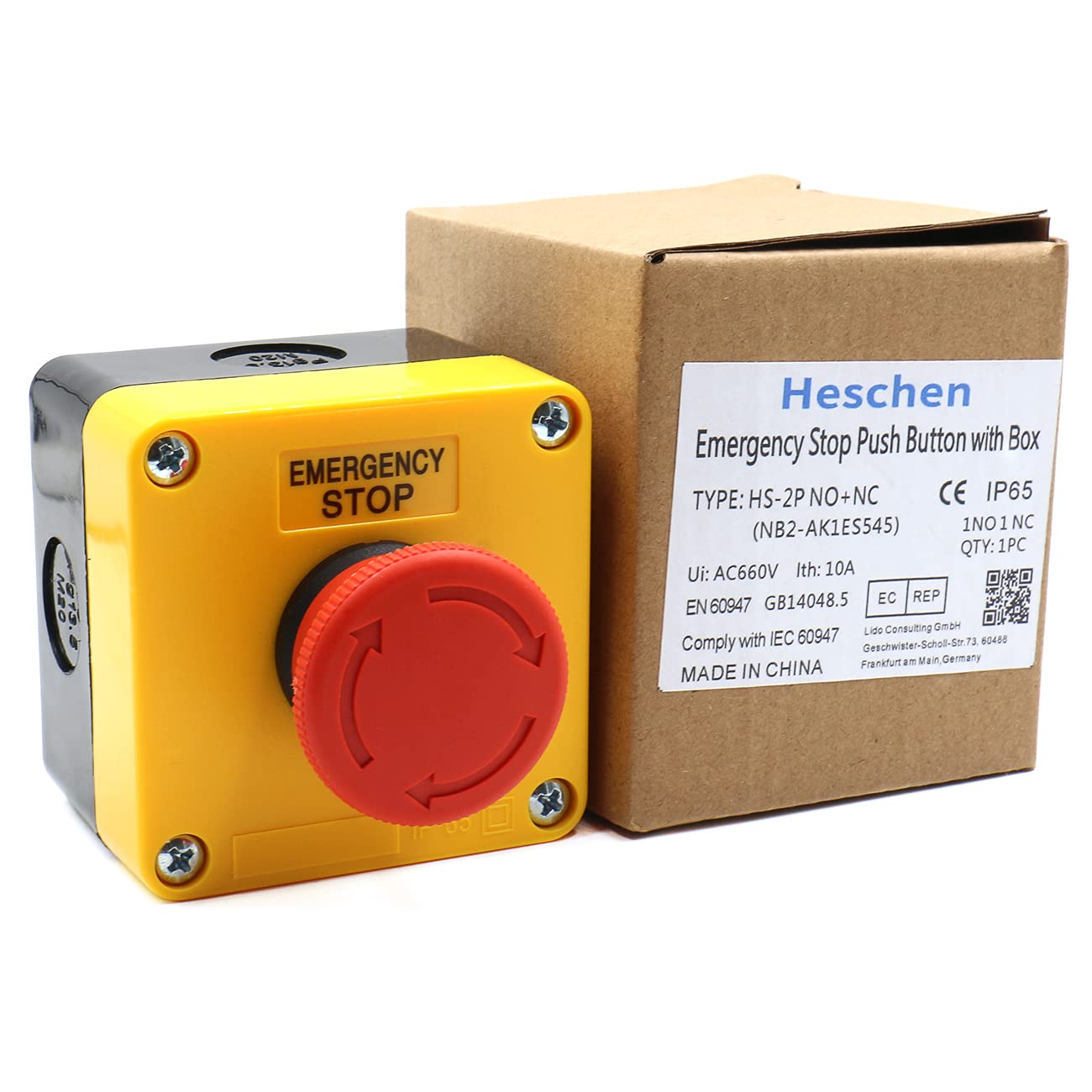 Heschen Red Sign Wetterfester Notausschalter Druckknopfschalter, 660V 10A, mit Heschen Red Sign Wetterfester Notausschalter Druckknopfschalter, 660V 10A, mit