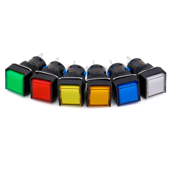 Heschen 16mm Square Momentary Push Button Switch 1NO 1NC Red Blue Yellow White Green Orange 24V LED Lamp