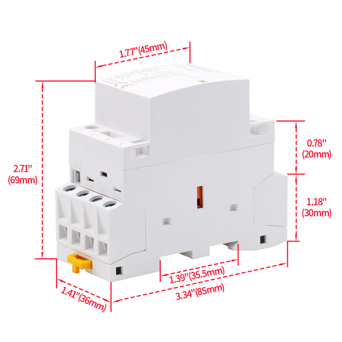 Contattore CA Domestico Heschen CT1-32 – 32A, 2 Poli (2NO), Bobina 12V CA, Montaggio Su Guida DIN, Certificato TUV
