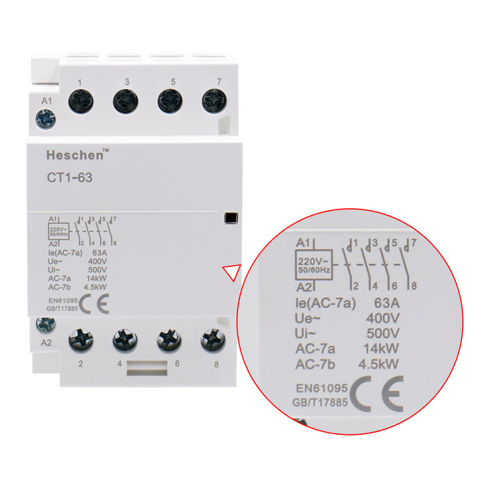 Contattore CA Heschen 63A 2NO - 12V Bobina, Montaggio Su Guida DIN - Per Impianti Domestici - Foto 12