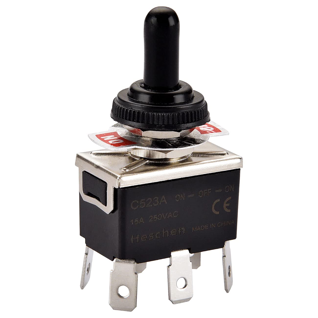 Heschen Metal Toggle Switch DPDT Maintained ON/OFF/ON 3 Position 15A 250VAC 6 tab Terminal CE with Waterproof Cap C523A Pack of 2