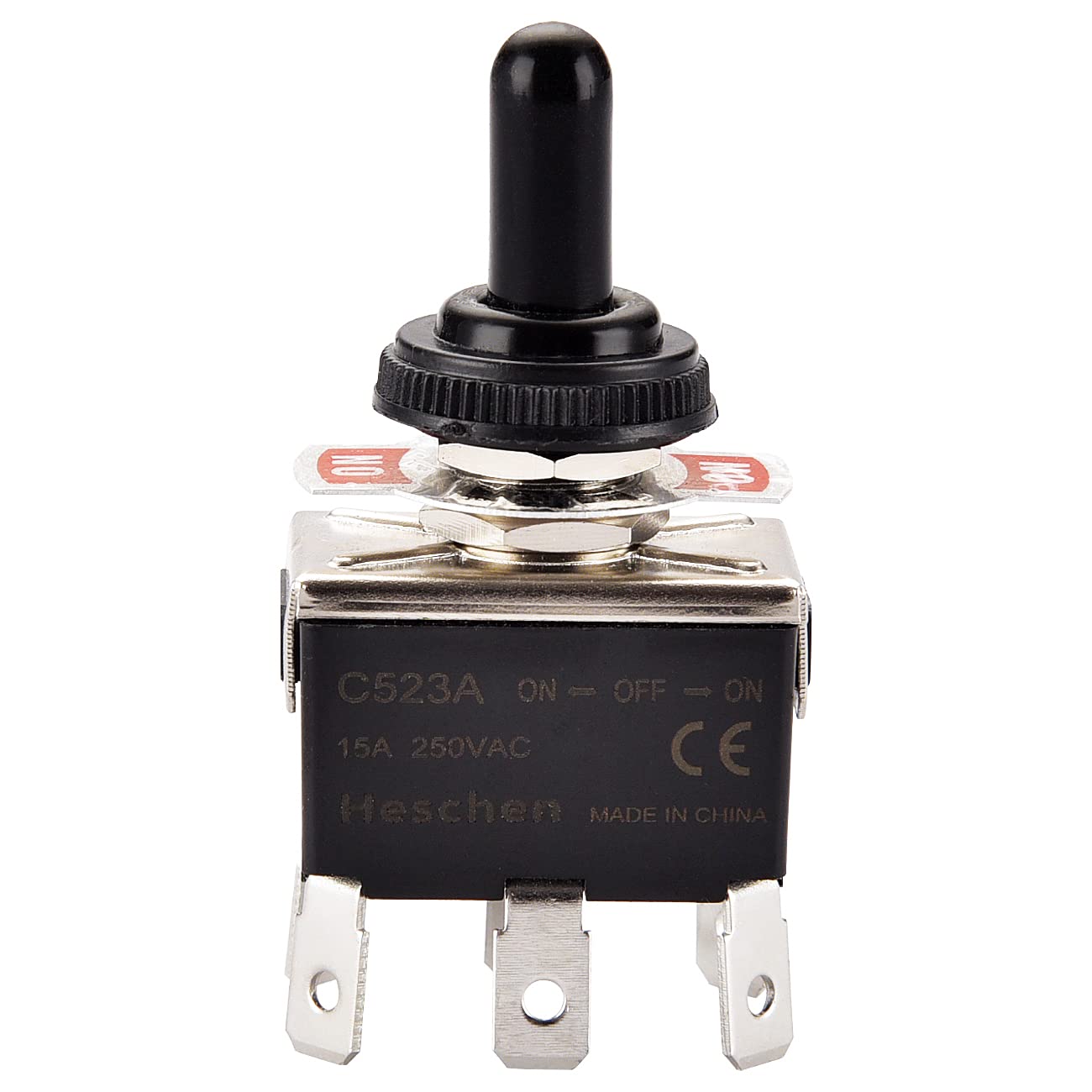 Heschen Metal Toggle Switch DPDT Maintained ON/OFF/ON 3 Position 15A 250VAC 6 tab Terminal CE with Waterproof Cap C523A Pack of 2