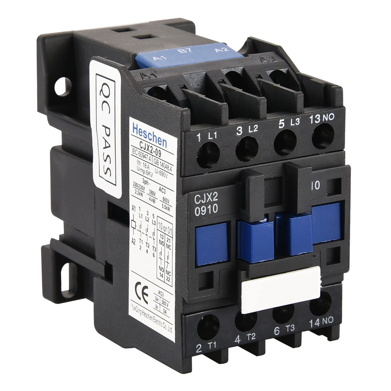 Heschen AC Contactor CJX2-0910 220V 50/60Hz Coil 3P 3 Pole Normally Open Ie 9A Ue 380V