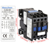 Heschen AC Contactor CJX2-0910 220V 50/60Hz Coil 3P 3 Pole Normally Open Ie 9A Ue 380V
