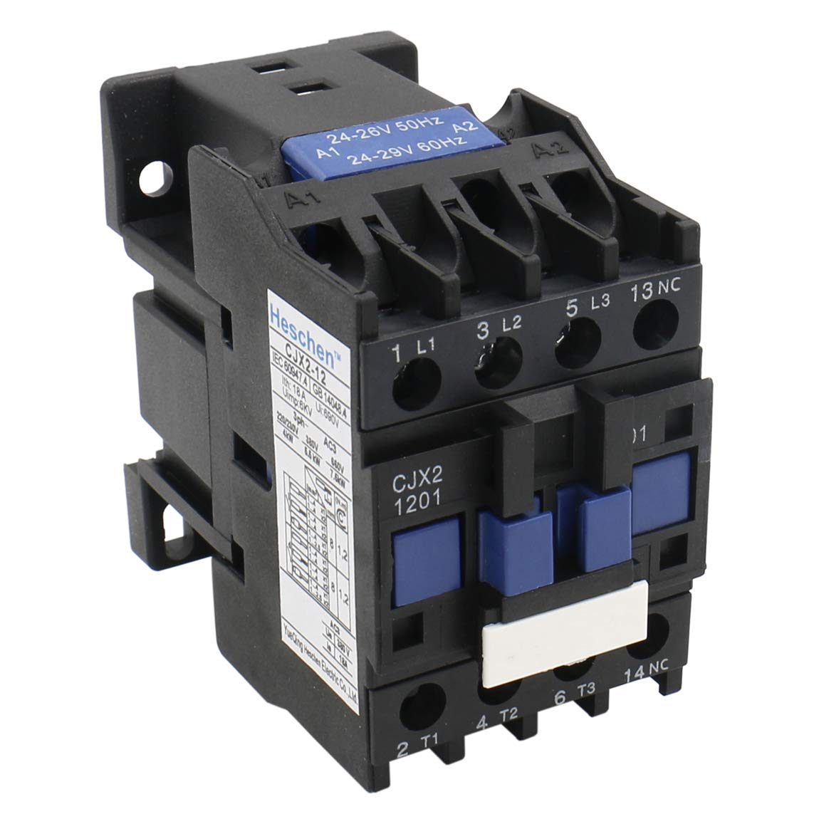 Heschen AC Contactor CJX2-1201 24V 50/60Hz Coil 3P 3 Pole Normally Closed Ie 12A Ue 380V
