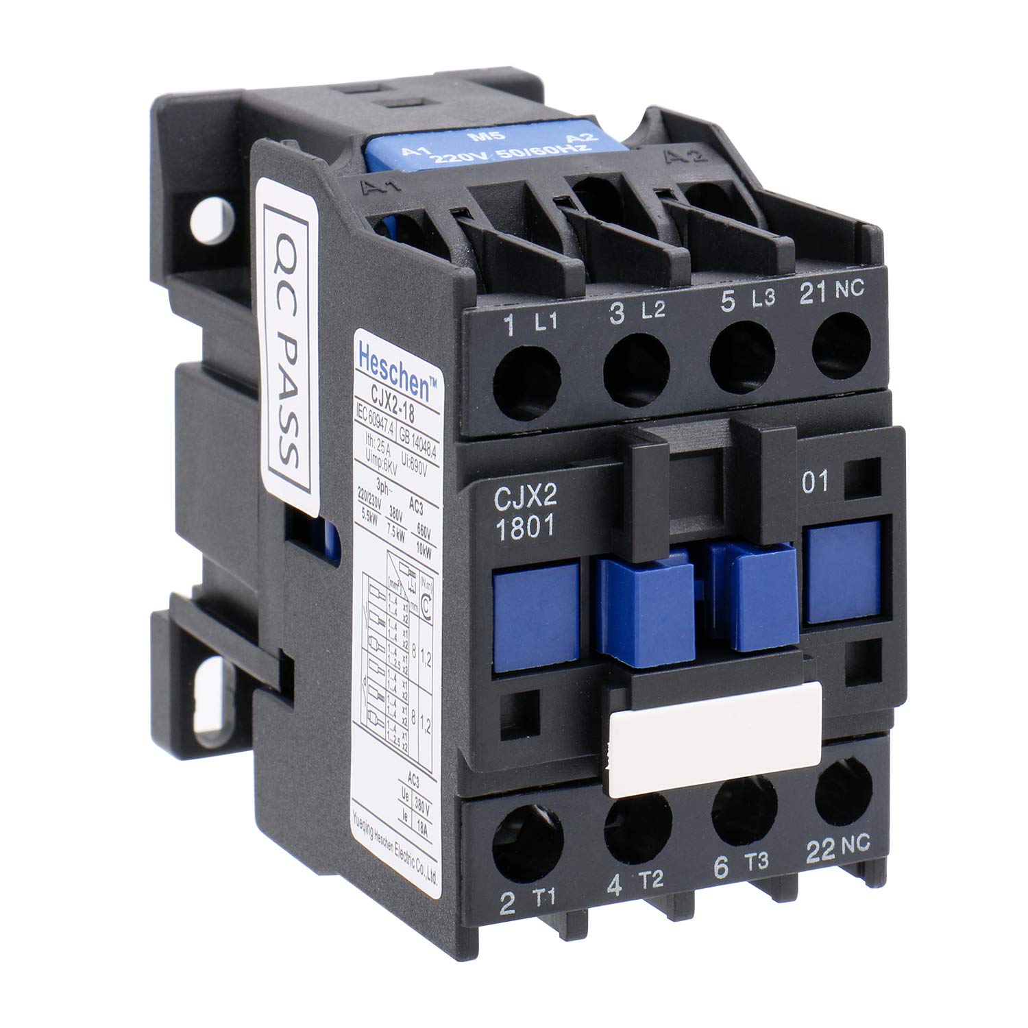 Heschen AC Contactor CJX2-1801 220V 50/60Hz Coil 3P 3 Pole Normally Closed Ie 18A Ue 380V