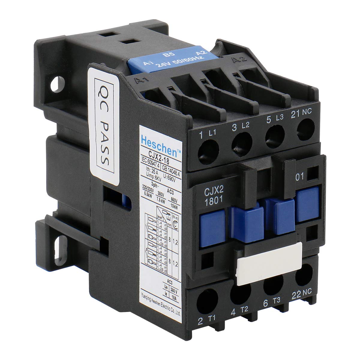 Heschen AC Contactor CJX2-1801 24V 50/60Hz Coil 3P 3 Pole Normally Closed Ie 18A Ue 380V
