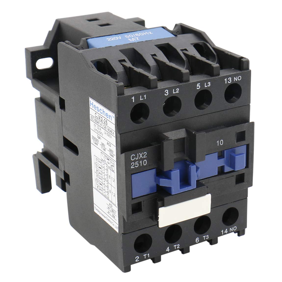 Heschen AC Contactor CJX2-2510 220-240V 50/60Hz Coil 3P 3 Pole Normally Open Ie 25A Ue 380V