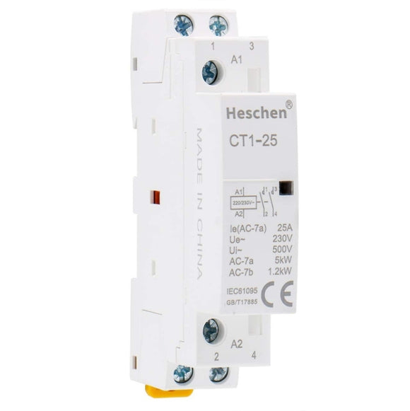 Household AC Contactor CT1-25 2 Pole 2 Normally Open 220V/230V Coil Voltage 35 mm DIN Rail Mount