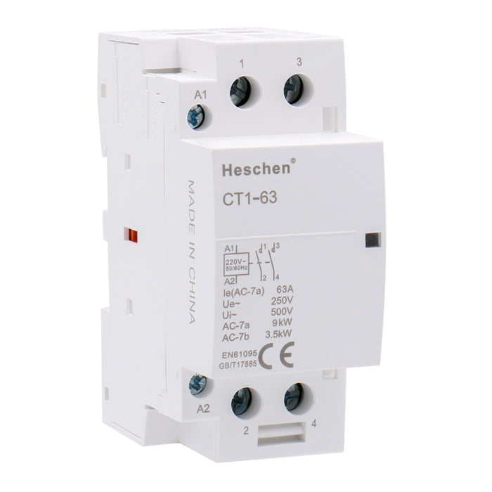 Contacteur AC HSR1-16 Heschen - 2 Pôles, 2 NC, Bobine 12 V DC, Montage Rail DIN - 4
