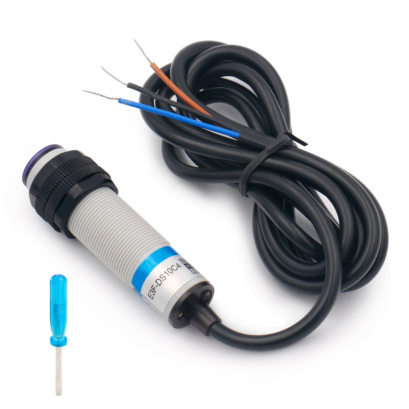 Heschen M18 Photoelectric Sensor Diffuse Reflection Sensor Switch E3F-DS10C3 NPN NO+NC 200mA Sensing Distance 10cm 4 Wires