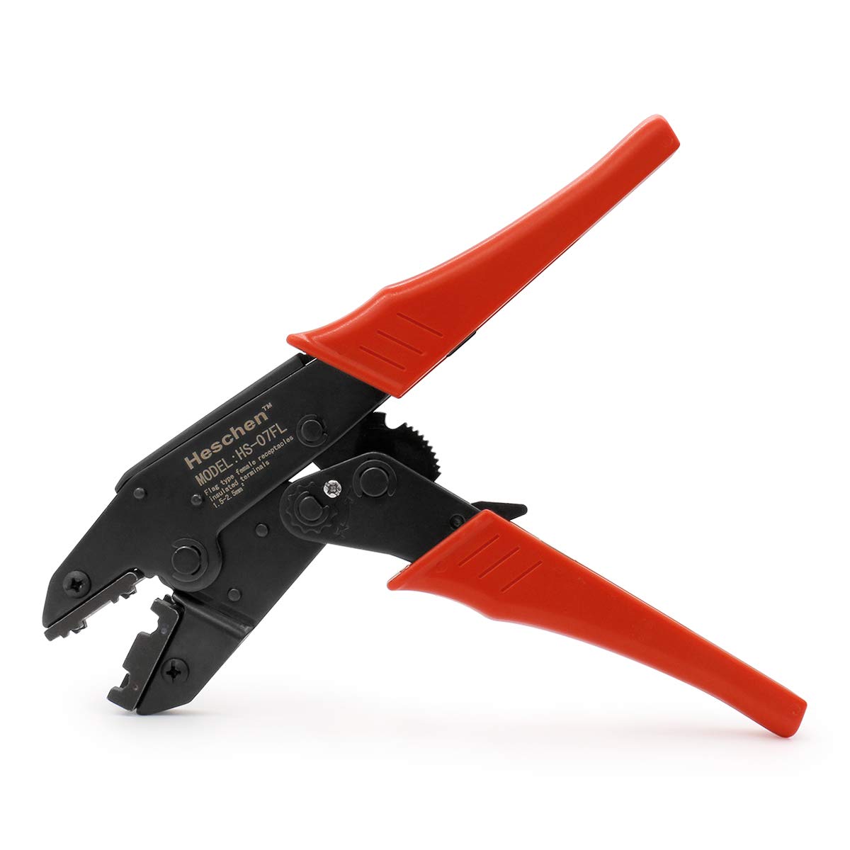 Heschen Ratchet Crimper Plier HS-07FL Flag Female Quick Disconnects Crimping Tools Use for 1.5-2.5 mm² (15-13 AWG) Red