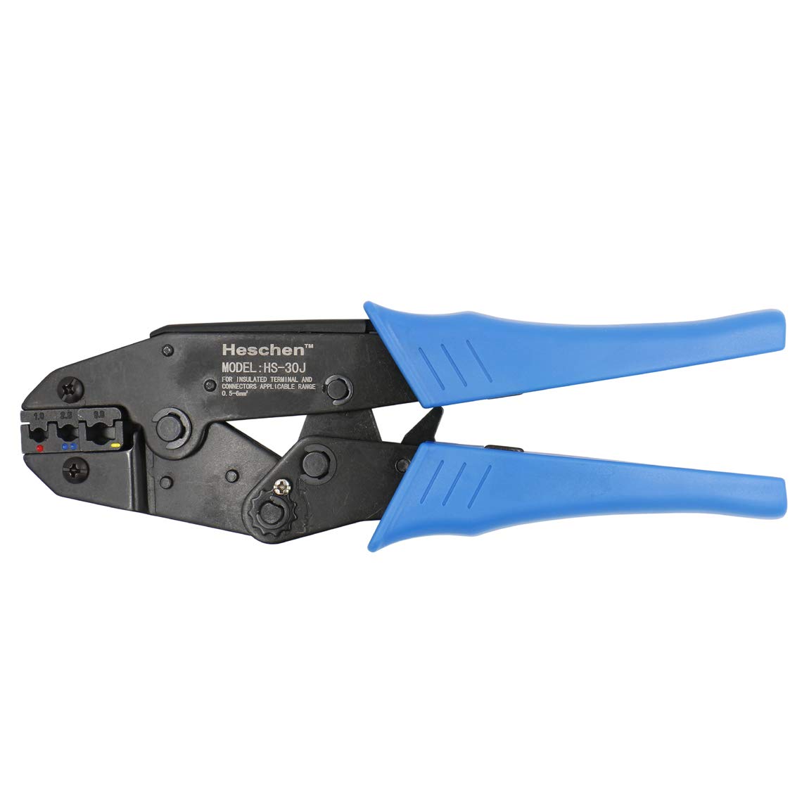 Heschen Ratchet Crimper Plier HS-30J Insulated Cable Terminals Crimping Tools Use for 1-2.5-6 mm² (20-10 AWG) Blue