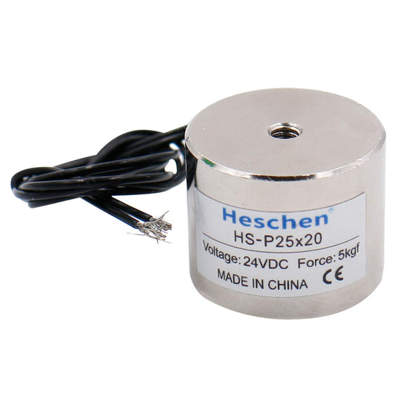 Heschen Electromagnet Magnet Solenoid HS-P25-20, OD: 25mm, DC 12V/24V, 5Kg/11 lb