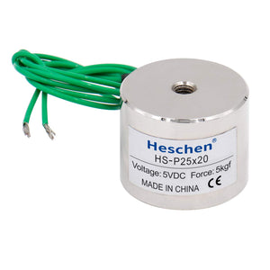 Heschen Electromagnet Magnet Solenoid P25/20, OD: 25mm, DC 5V, 5Kg/11 lb