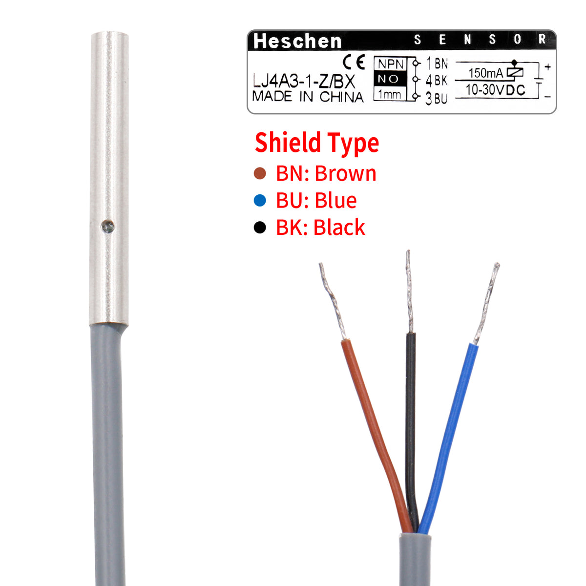 M4 Inductive Proximity Sensor Switch Shield Type LJ4A3-1-Z/BX NPN NO ...