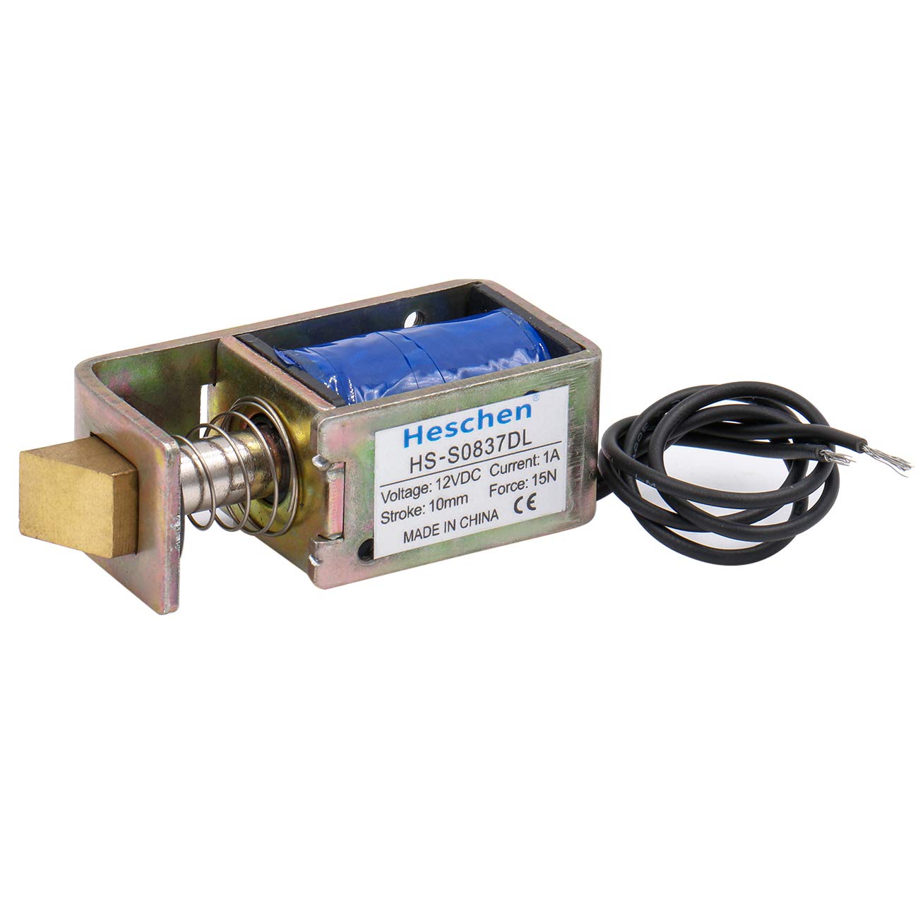 Heschen Open Frame Solenoid Electromagnet HS-S0837DL 1A 15N 10mm Stroke Door Lock