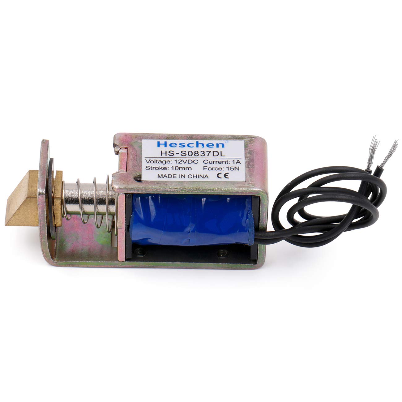 Heschen Open Frame Solenoid Electromagnet HS-S0837DL 1A 15N 10mm Stroke Door Lock