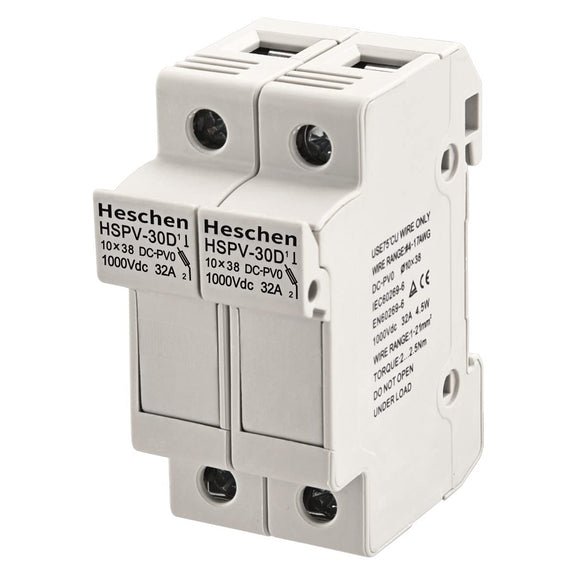 Solar/Photovoltaic Fuse Holder, PV Fuse Holder, HSPV-30D, DC1000V 32A, 2 Pole, 35mm DIN Rail Mounting, for HSPV-30 ST-10PV 10 * 38mm Fuse, CE Listed