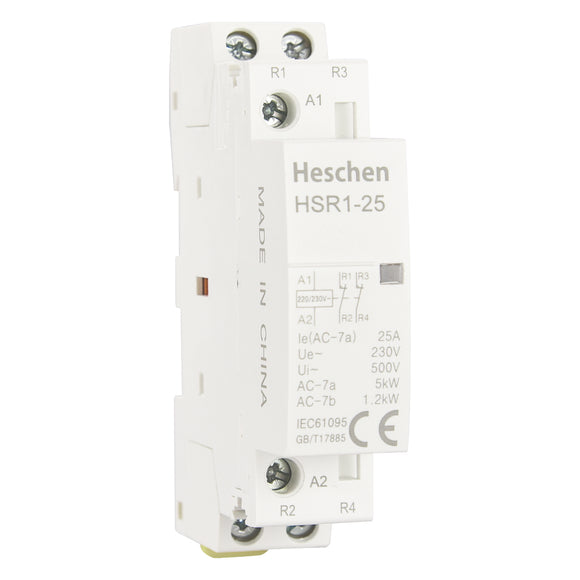 Household AC Contactor HSR1-25 2 Pole Two Normally Closed 220V/230V Coil Voltage 35 mm DIN Rail Mount