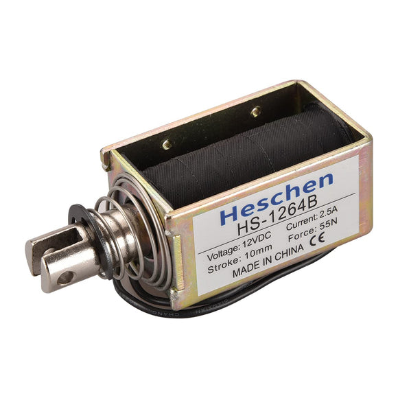 Hechen Solenoid Electromagnet HS-1264B DC12V/24V 55N 10mm Stroke Push Pull Type Open Frame Door Lock