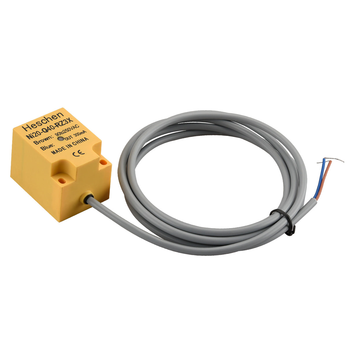Heschen 20mm Detect, Cuboid, Height 40 mm Inductive Sensor Switch Ni2O-Q40-RZ3X AC 90-250V 2 Wire NO(Normally Closed) CE