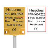 Heschen 20mm Detect, Cuboid, Height 40 mm Inductive Sensor Switch Ni2O-Q40-RZ3X AC 90-250V 2 Wire NO(Normally Closed) CE