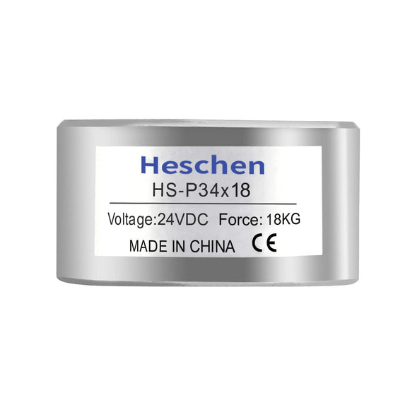 Heschen Electromagnet Magnet Solenoid, HS-P34×18, OD: 34mm, DC 12V/24V, 18Kg/39.7lb