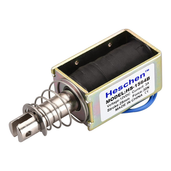 Heschen Solenoid Electromagnet HS-1564B 25mm Stroke 30N Push Pull Type Open Frame Linear Movement