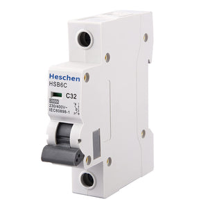 Heschen Miniature Circuit Breaker HSB6C, 32 Amp Current, 1 Pole, Type C, 6kA Breaking Capacity, 35mm DIN Rail Mounting