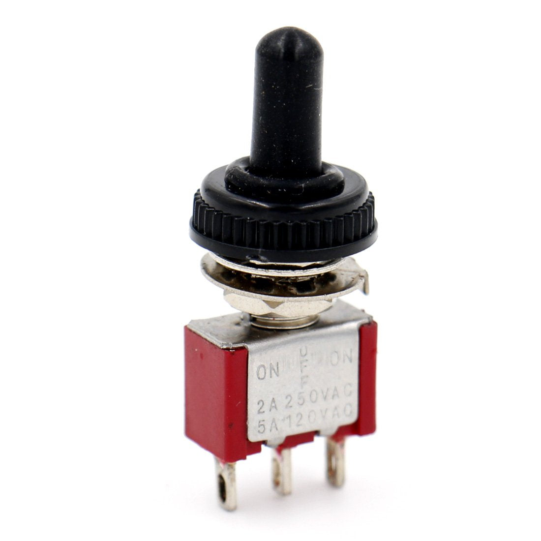 Heschen Mini Momentary Toggle Switch MTS-123, (ON)-OFF-(ON) SPDT, 3 Pin, 2A 250V, 5A 120V, UR listed, with Waterproof Cover, Pack of 10