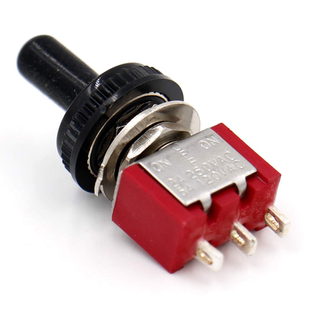 Heschen Mini Momentary Toggle Switch MTS-123, (ON)-OFF-(ON) SPDT, 3 Pin, 2A 250V, 5A 120V, UR listed, with Waterproof Cover, Pack of 10
