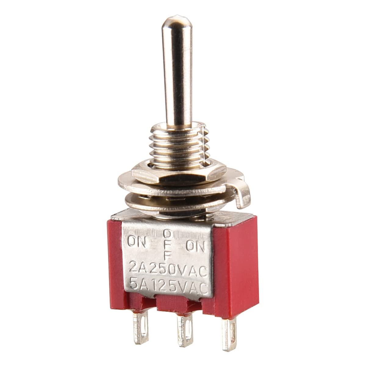Heschen Mini Momentary Toggle Switch MTS-123, (ON)-OFF-(ON) SPDT, 3 Pin, 2A 250V, 5A 120V, UR listed Pack of 5