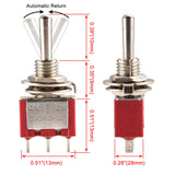 Heschen Mini Momentary Toggle Switch MTS-123, (ON)-OFF-(ON) SPDT, 3 Pin, 2A 250V, 5A 120V, UR listed Pack of 5