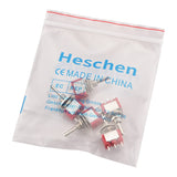 Heschen Mini Momentary Toggle Switch MTS-123, (ON)-OFF-(ON) SPDT, 3 Pin, 2A 250V, 5A 120V, UR listed Pack of 5