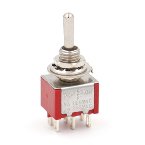 Heschen Mini Momentary Toggle Switch MTS-223 ON-OFF-ON DPDT 6 Pin, 2A 250V, 6A 125V, UR listed, Pack of 5