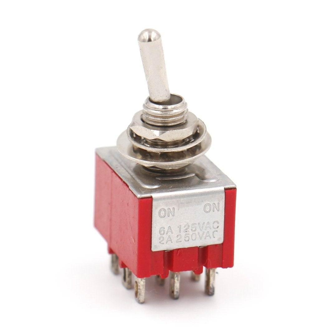 Heschen Miniature Toggle Switch MTS-302 ON-ON 3PDT 9 Pin, 2A 250V, 6A 125V, UR listed, Pack of 5