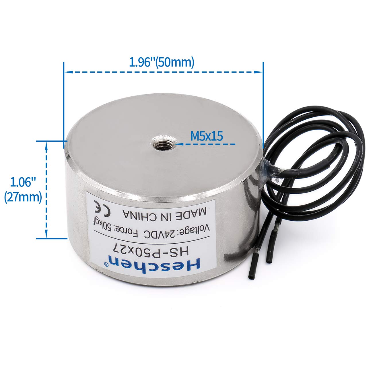 Électroaimant Solénoïde P50/27 - 50 Kg - DC 24V - Attraction Puissante