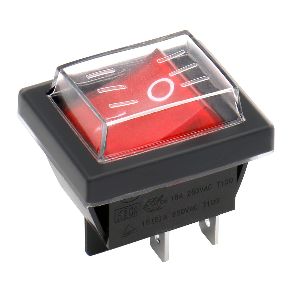 Heschen Rocker Switch ON-OFF DPST 4 Terminals Red Light 16A 250VAC with Waterproof Cover Pack of 10