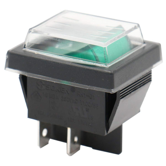 Heschen Rocker Switch ON-OFF DPST 4 Terminals Green Light 16A 250VAC with Waterproof Cover Pack of 10
