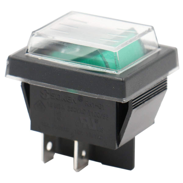 Heschen Rocker Switch ON-OFF DPST 4 Terminals Green Light 16A 250VAC with  Waterproof Cover Pack of 10